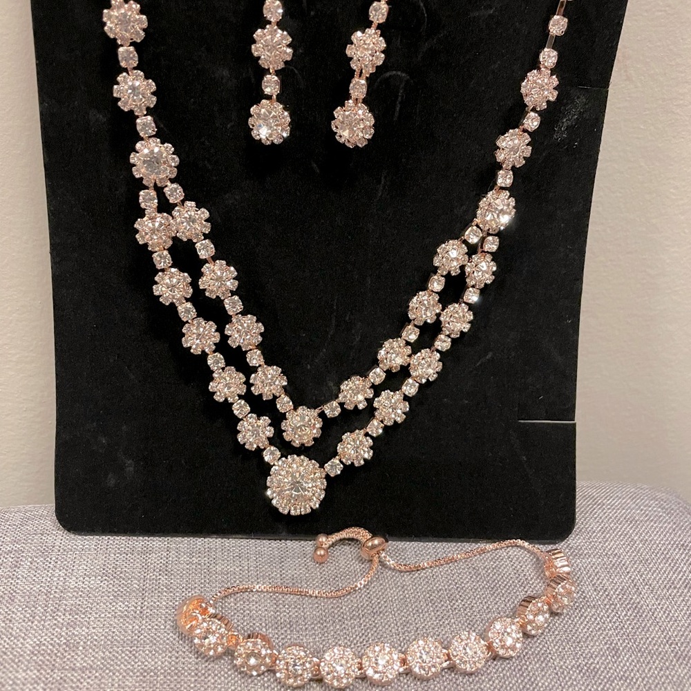 Rose gold necklace set with bracelet & earrings for wedding/special occasions